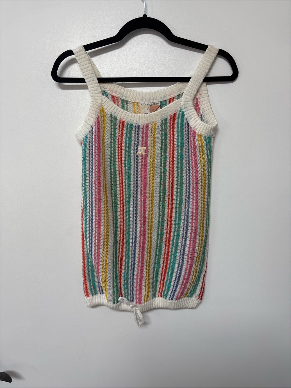 Courreges Paris 90’s Vintage Striped Knit Tank Top with Cream Trim - Multicolor